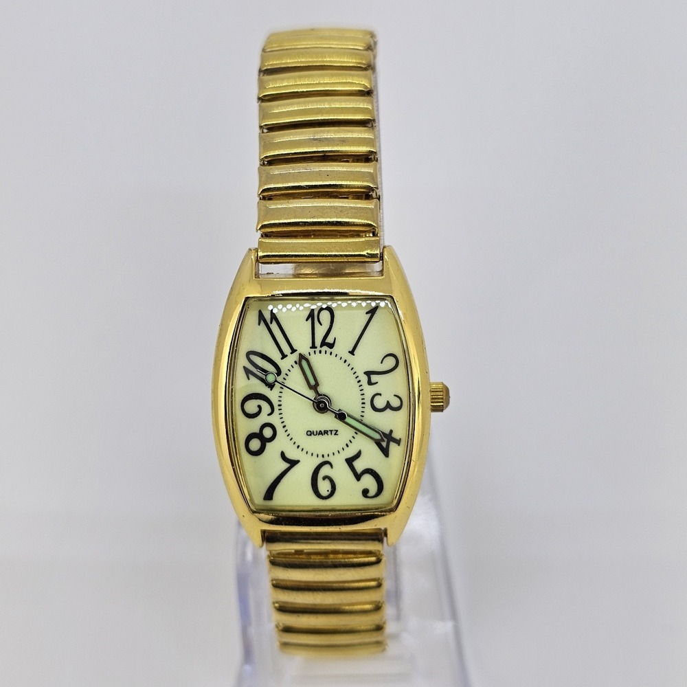 25MM Women's Watch Light Yellow Dial Gold Expandable Band 6" New Battery